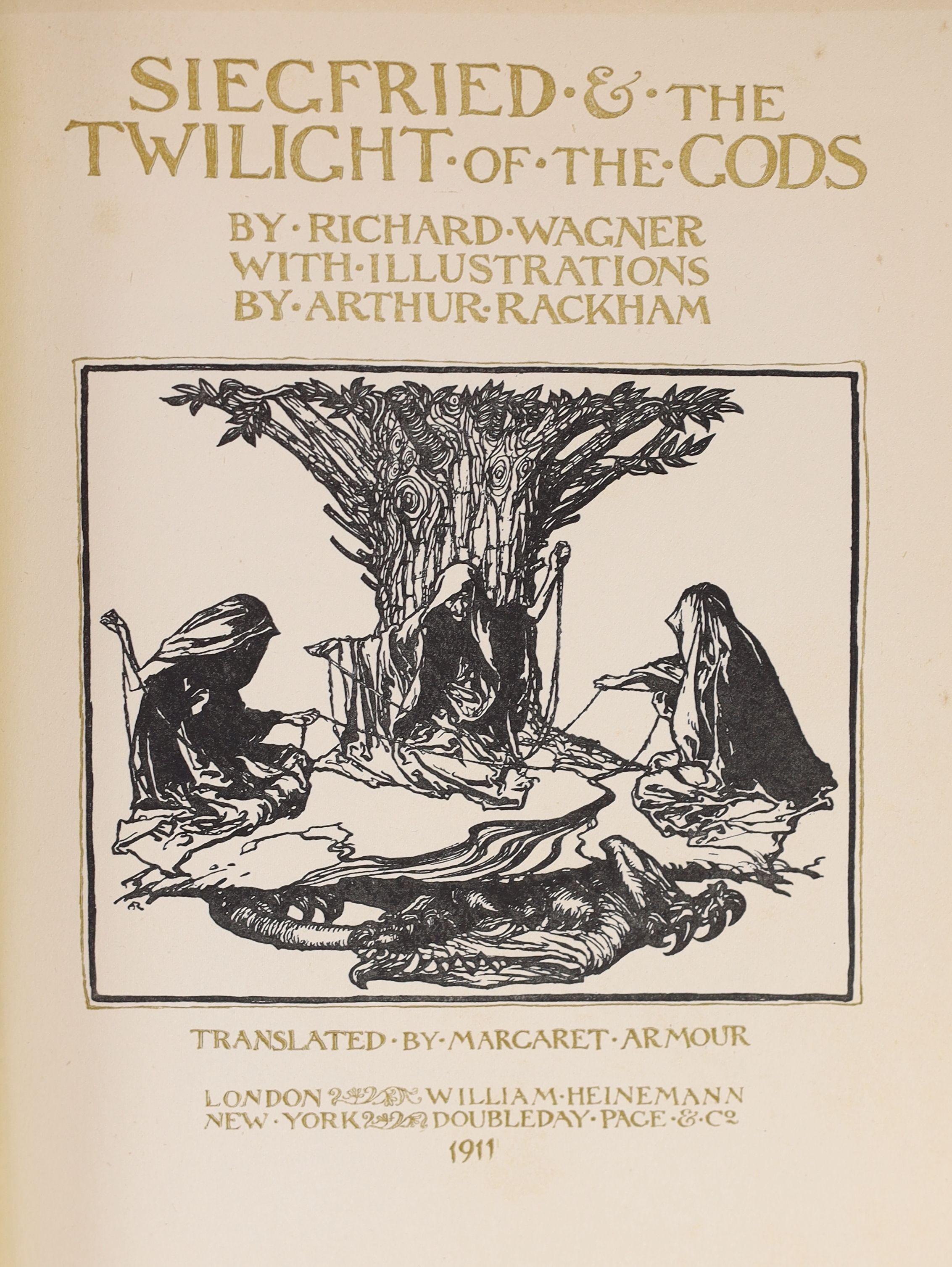 Wagner, Richard - The Ring of the Niblung, first 2 vol. set, Siegfried and the Twilight of the Gods, illustrated by Arthur Rackham, translated by Margaret Armour, with 30 tipped-in colour plates, William Heinemann, Londo